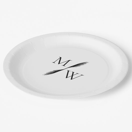 Moderne Minimalistische Boho Monogram Wedding Pappteller (Schrägansicht)