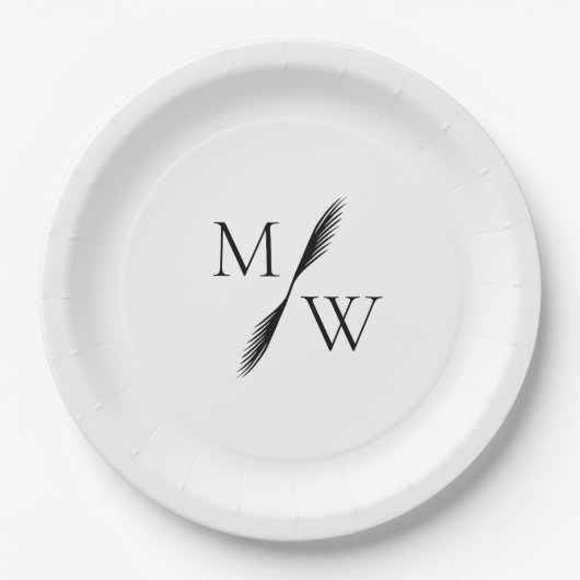 Moderne Minimalistische Boho Monogram Wedding Pappteller (Vorderseite)