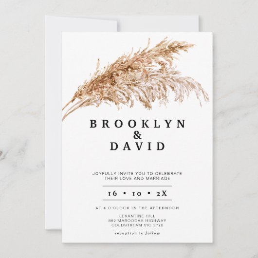 Moderne Minimalistische Boho Pampas Grass Wedding Einladung (Vorderseite)