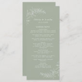 Moderne Minimalistische Boho Sage Green Wedding Menükarte (Vorne/Hinten)