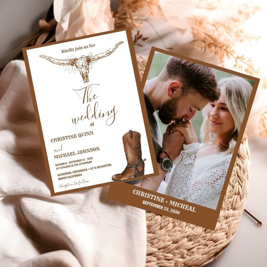 Moderne Minimalistische Boho Western Cowboy Weddin Einladung