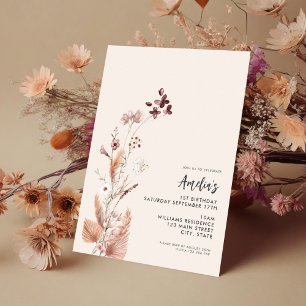 Moderne Minimalistische Boho Wildblume 1. Geburtst Einladung