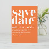 Moderne minimalistische Bold Spaß Bright Orange We Save The Date (Stehend Vorderseite)