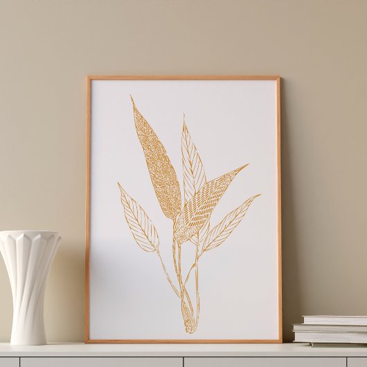 Moderne Minimalistische botanische Blätter Zeichne Poster