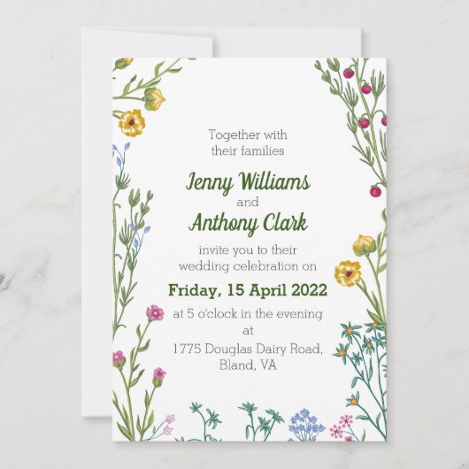 Moderne Minimalistische Botanische Blumenhochzeit Einladung (Vorderseite)