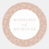 Moderne Minimalistische Botanische Blütenhochzeit Runder Aufkleber (Vorderseite)