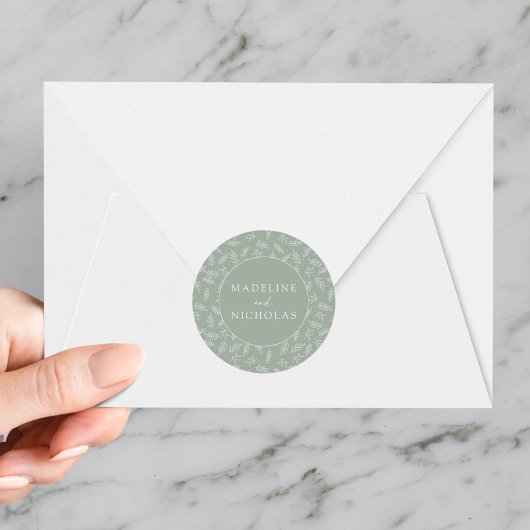 Moderne Minimalistische Botanische Feier Grüne Hoc Runder Aufkleber