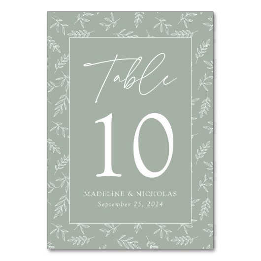 Moderne Minimalistische Botanische Feier Grüne Hoc Tischnummer (Vorderseite)