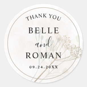Moderne minimalistische botanische Hochzeit  Runder Aufkleber