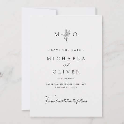 Moderne Minimalistische botanische Hochzeit Save The Date (Vorderseite)