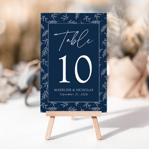 Moderne minimalistische botanische Navy-Hochzeit Tischnummer