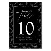 Moderne Minimalistische Botanische Schwarze Hochze Tischnummer (Rückseite)