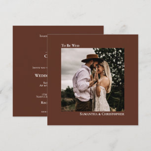 Moderne Minimalistische Braun Square Foto Hochzeit Einladung