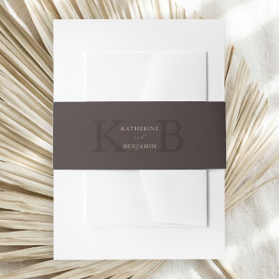 Moderne minimalistische braune Monogramm-Hochzeit Einladungsbanderole
