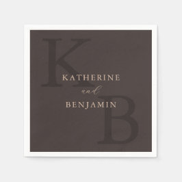 Moderne Minimalistische Braune Monogramm-Hochzeit Serviette