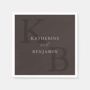 Moderne Minimalistische Braune Monogramm-Hochzeit Serviette