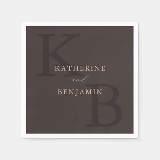 Moderne Minimalistische Braune Monogramm-Hochzeit Serviette (Vorderseite)