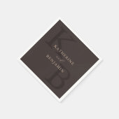 Moderne Minimalistische Braune Monogramm-Hochzeit Serviette (Ecke)