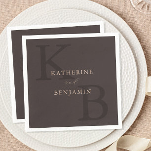 Moderne Minimalistische Braune Monogramm-Hochzeit Serviette