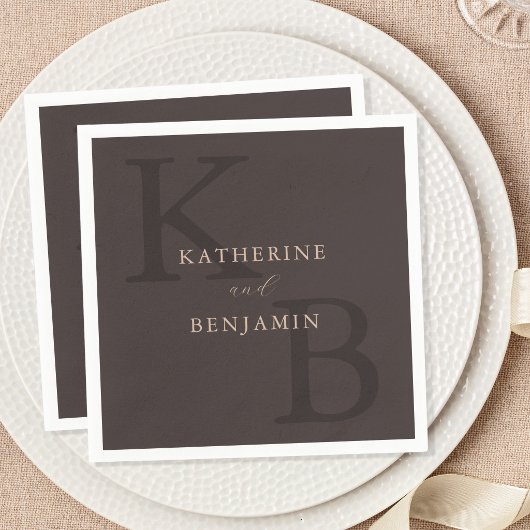 Moderne Minimalistische Braune Monogramm-Hochzeit Serviette