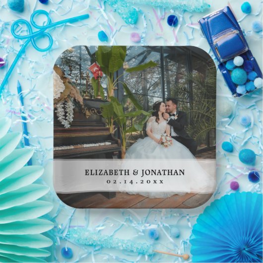 Moderne Minimalistische Braut- und Foto-Hochzeit Pappteller (Party)