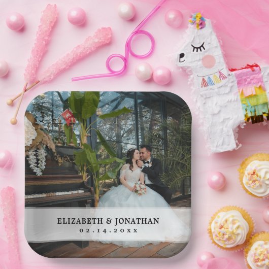 Moderne Minimalistische Braut- und Foto-Hochzeit Pappteller (Party)