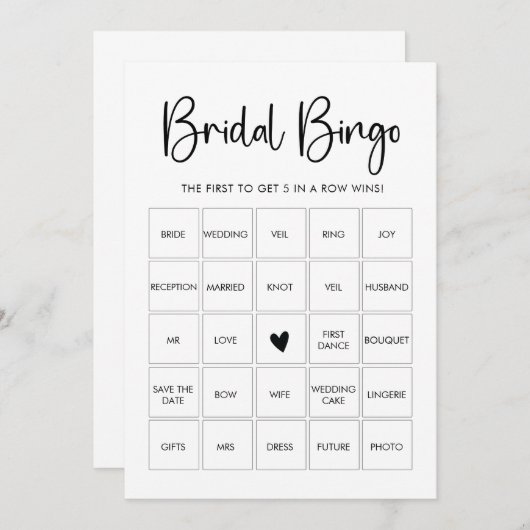 Moderne Minimalistische Brautparty Bingo Game Card Einladung (Vorne/Hinten)