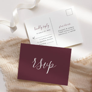Moderne Minimalistische Burgunder Hochzeit RSVP Postkarte