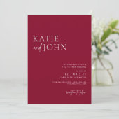 Moderne Minimalistische Burgundy-Hochzeit Einladung (Stehend Vorderseite)