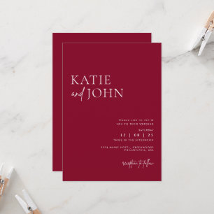 Moderne Minimalistische Burgundy-Hochzeit Einladung