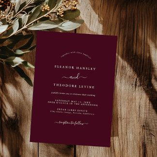 Moderne Minimalistische Burgundy-Hochzeit Einladung