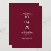 Moderne Minimalistische Burgundy-Hochzeit Save The Date (Vorne/Hinten)