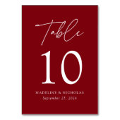 Moderne Minimalistische Burgundy-Hochzeit Tischnummer (Rückseite)