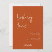 Moderne Minimalistische Burnt Orange Script Hochze Save The Date (Vorderseite)