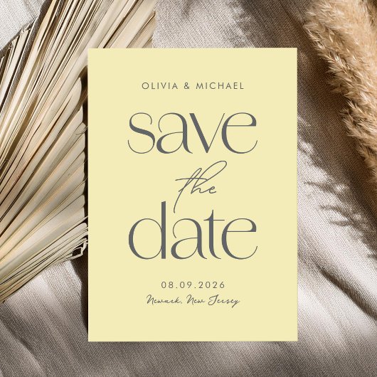 Moderne Minimalistische Butter-Gelb-Chic-Hochzeit Save The Date