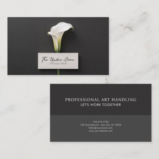 Moderne Minimalistische Calla Lily Black Visitenkarte (Vorne/Hinten)