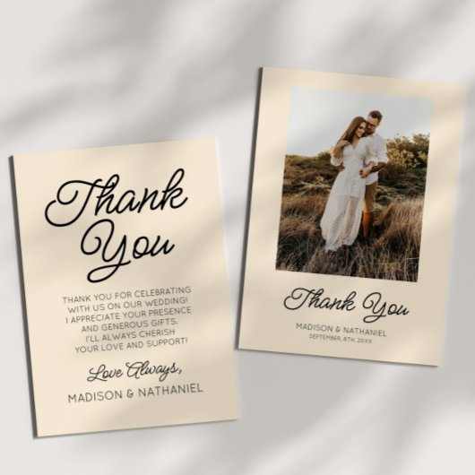 Moderne Minimalistische Champagner-Hochzeit Dankeskarte