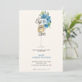 Moderne Minimalistische Champagner Sip & See Baby Einladung (Stehend Vorderseite)