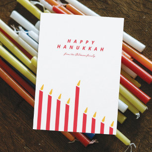 Moderne minimalistische Chanukka-Kerze Rot & Weiß Feiertagskarte