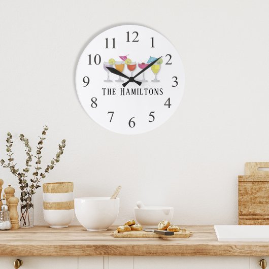 Moderne, Minimalistische Cocktailgetränke Große Wanduhr