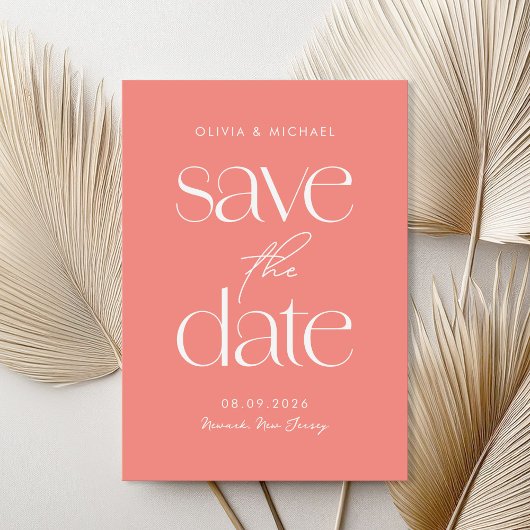 Moderne Minimalistische Coral Pink Chic Hochzeit Save The Date