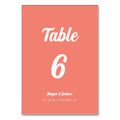 Moderne Minimalistische Coral Pink-Hochzeit Tischnummer (Vorderseite)