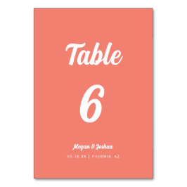 Moderne Minimalistische Coral Pink-Hochzeit Tischnummer