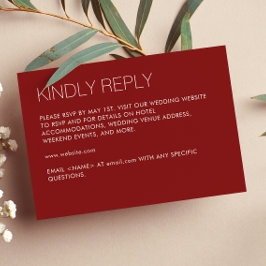 Moderne Minimalistische Crimson Red Wedding RSVP Karte