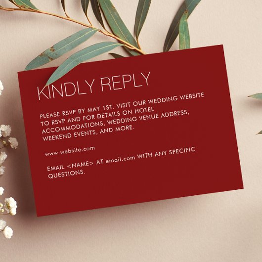 Moderne Minimalistische Crimson Red Wedding RSVP Karte
