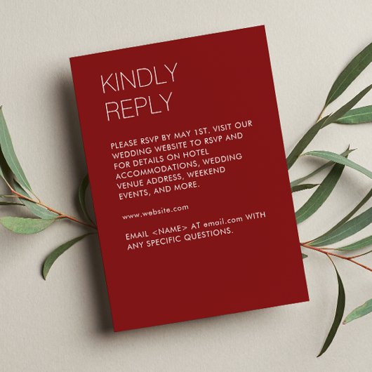 Moderne Minimalistische Crimson Red Wedding RSVP Karte