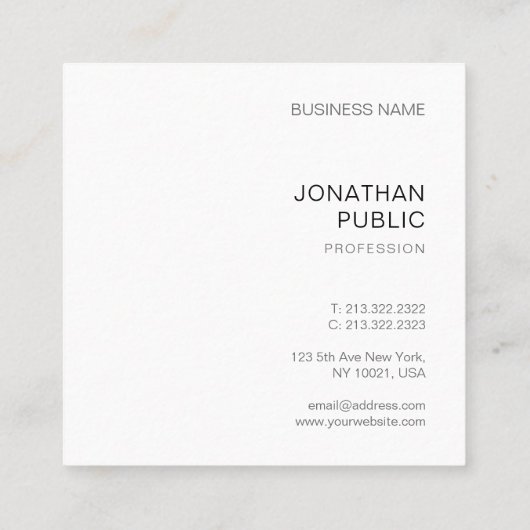 Moderne Minimalistische Designvorlage Elegant Tren Quadratische Visitenkarte (Rückseite)