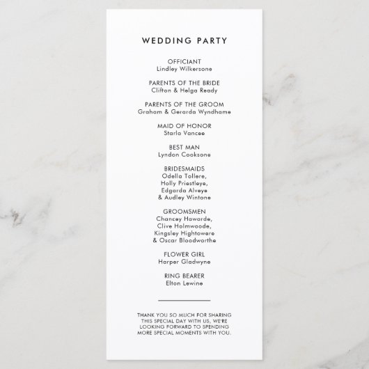 Moderne, minimalistische Doppelhochzeit Programm (Rückseite)