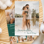 Moderne, minimalistische Drehbücher Fotos Hochzeit Einladung<br><div class="desc">Moderne minimalistische Winter-Grün Drehbuch Hochzeit mit 5 Fotos Gitter Collage.</div>