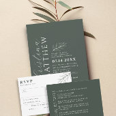 Moderne Minimalistische Dunkelgrüne Hochzeit Einladung